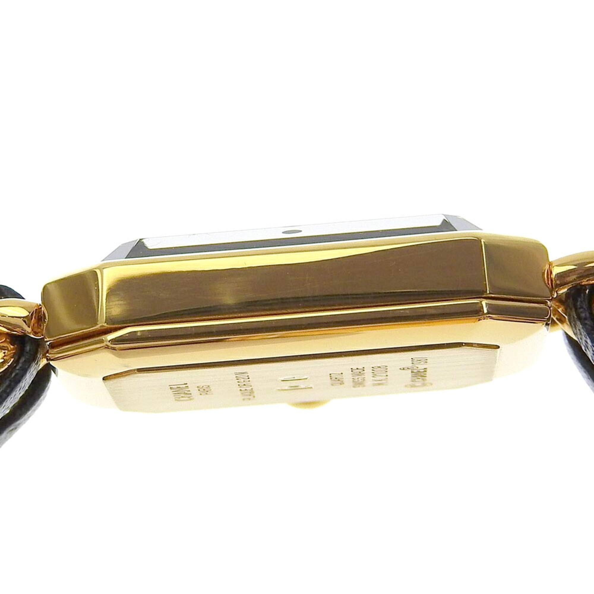 Chanel CHANEL Premiere S Watch H0001 Gold Plated x Leather Quartz Analog Display Black Dial Ladies — Very Good