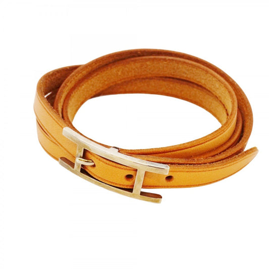 Hermes Hermès Api 3 Bracelet in Metal, Leather, Silver, and Light Brown for Men Women