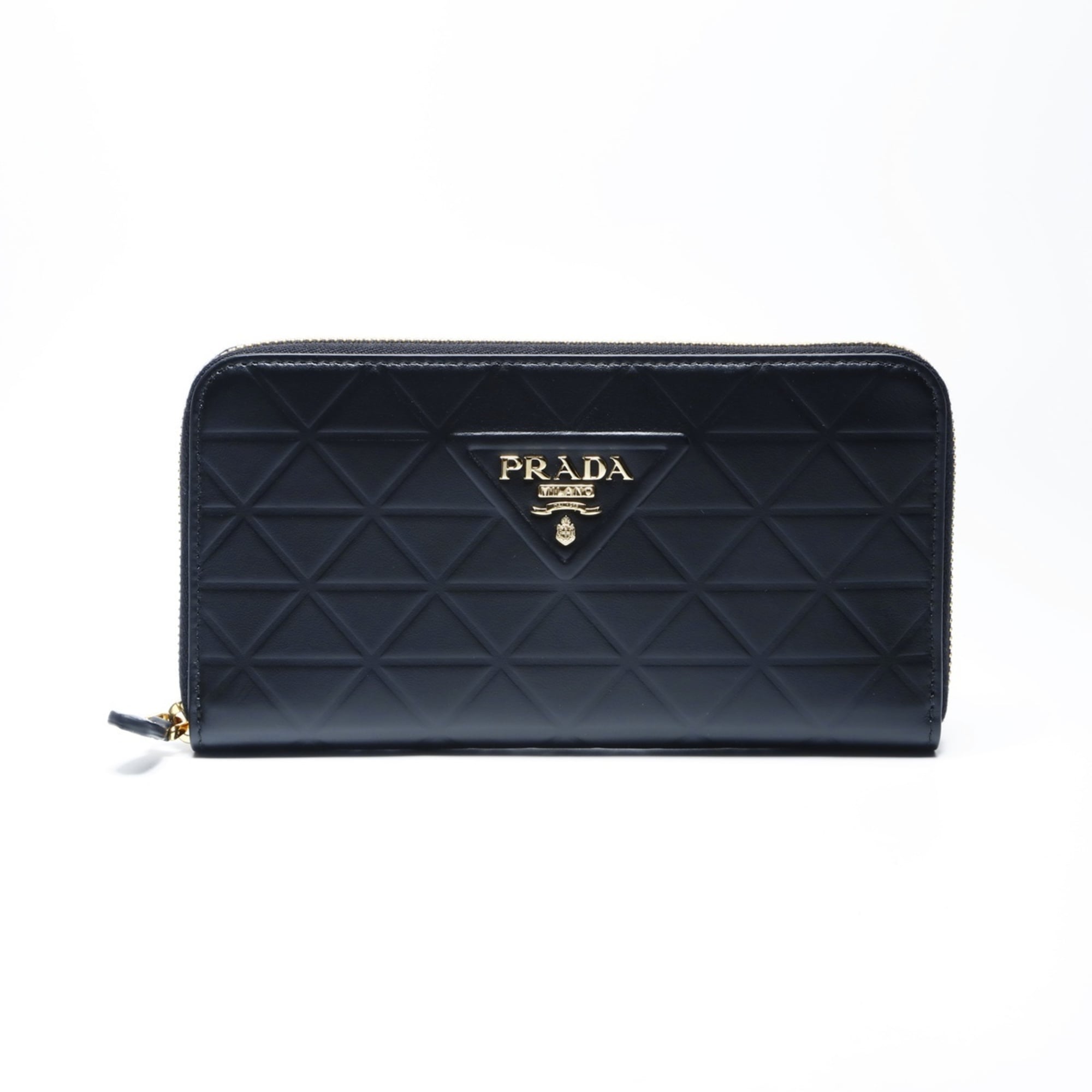 Prada Leather Triangle Long Wallet in Black