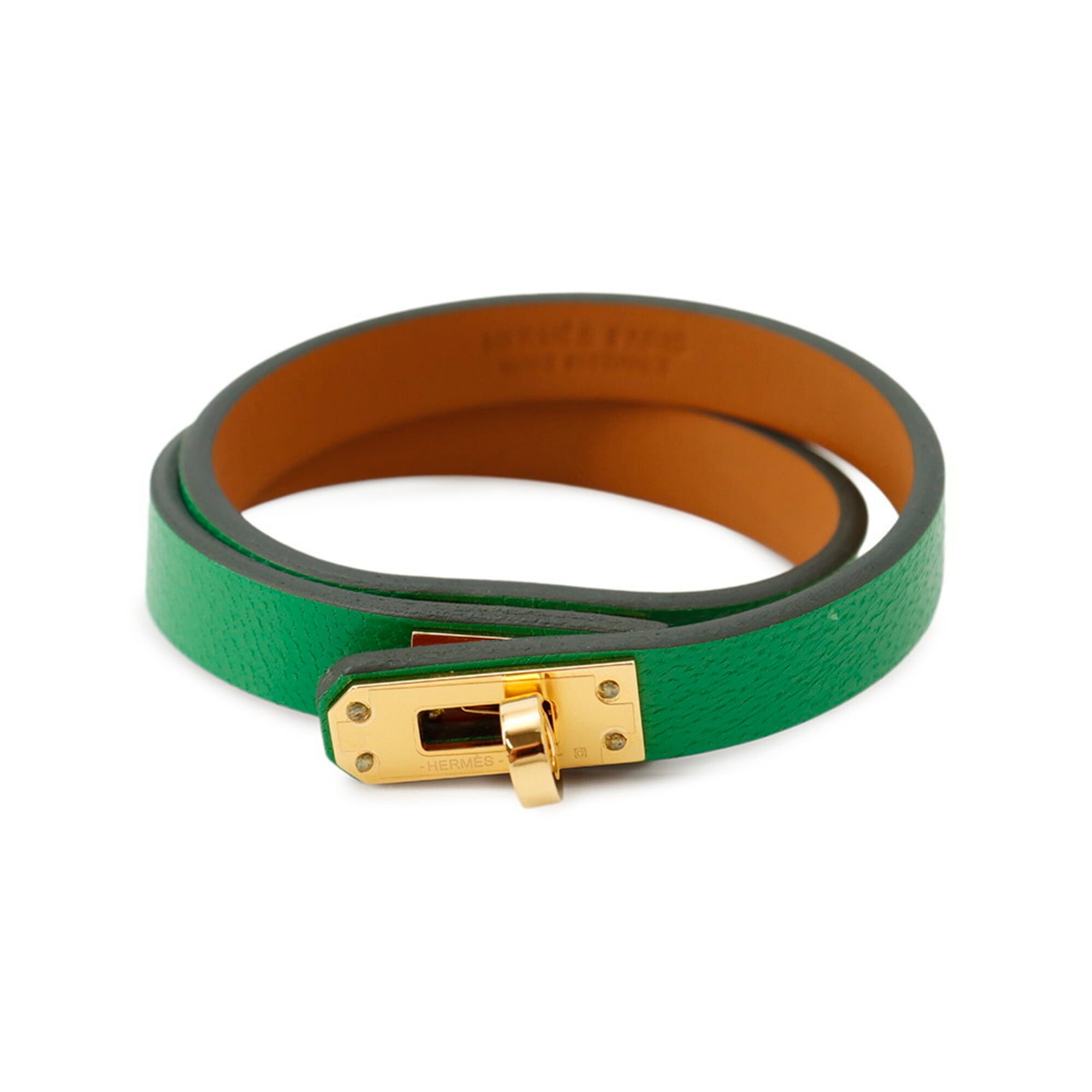 Hermes Mini Kelly Double Tour Bracelet, Bamboo, Chevre Mysore, U stamp, Size T2 — Like New