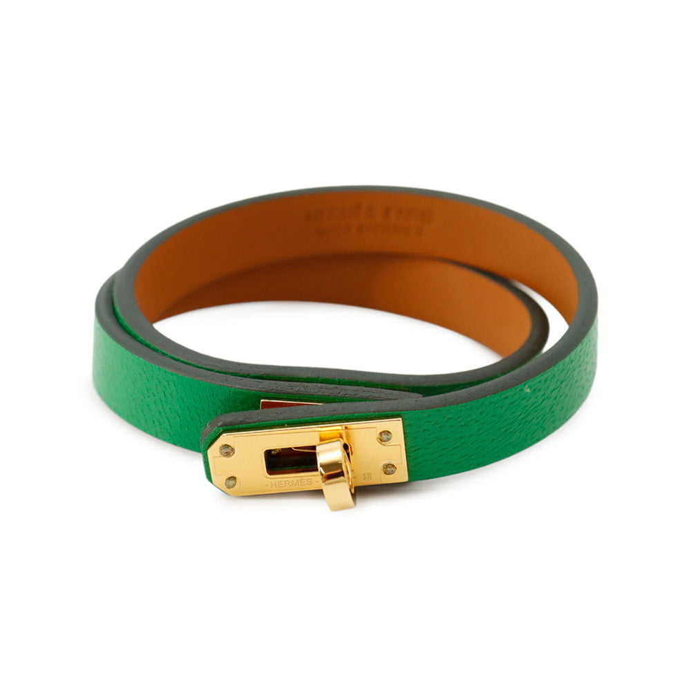 Hermes Mini Kelly Double Tour Bracelet, Bamboo, Chevre Mysore, U stamp, Size T2 — Like New