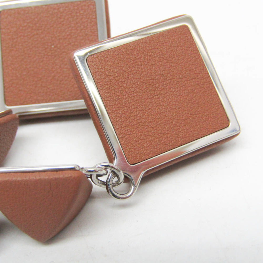 Hermes Medor Gaine GM Leather,Metal Stud Earrings Brown — Like New