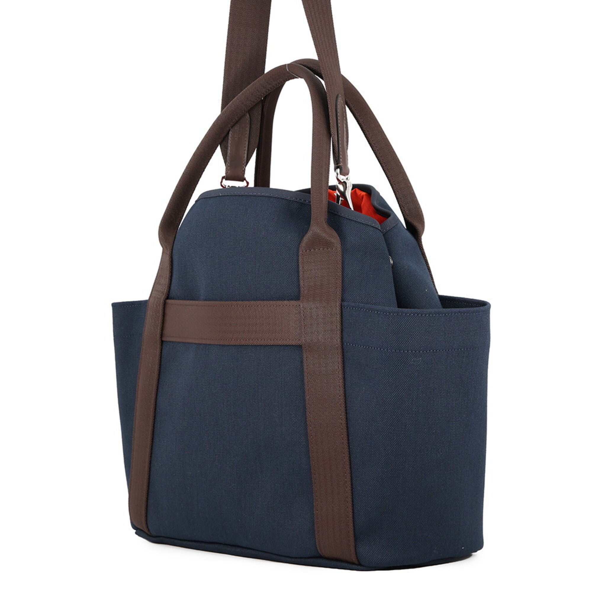 Hermes Sac de Pansage Groom Navy Feu Toile Chevron Canvas K Stamp HERMES Handbag — Like New