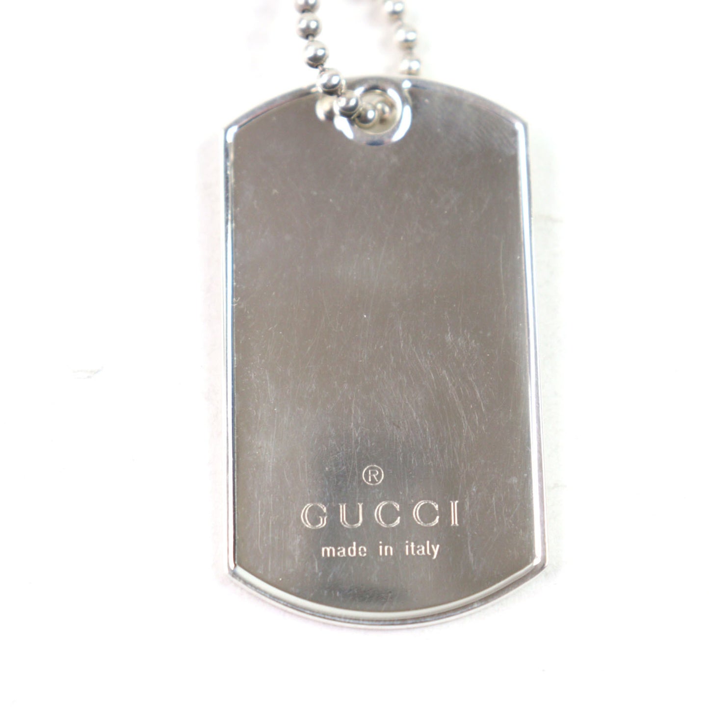 GUCCI 925 Silver Double Dog Tag Ball Chain Necklace with Engraved Logo, Made in Italy, Weight 50.79g, Recommended for Men