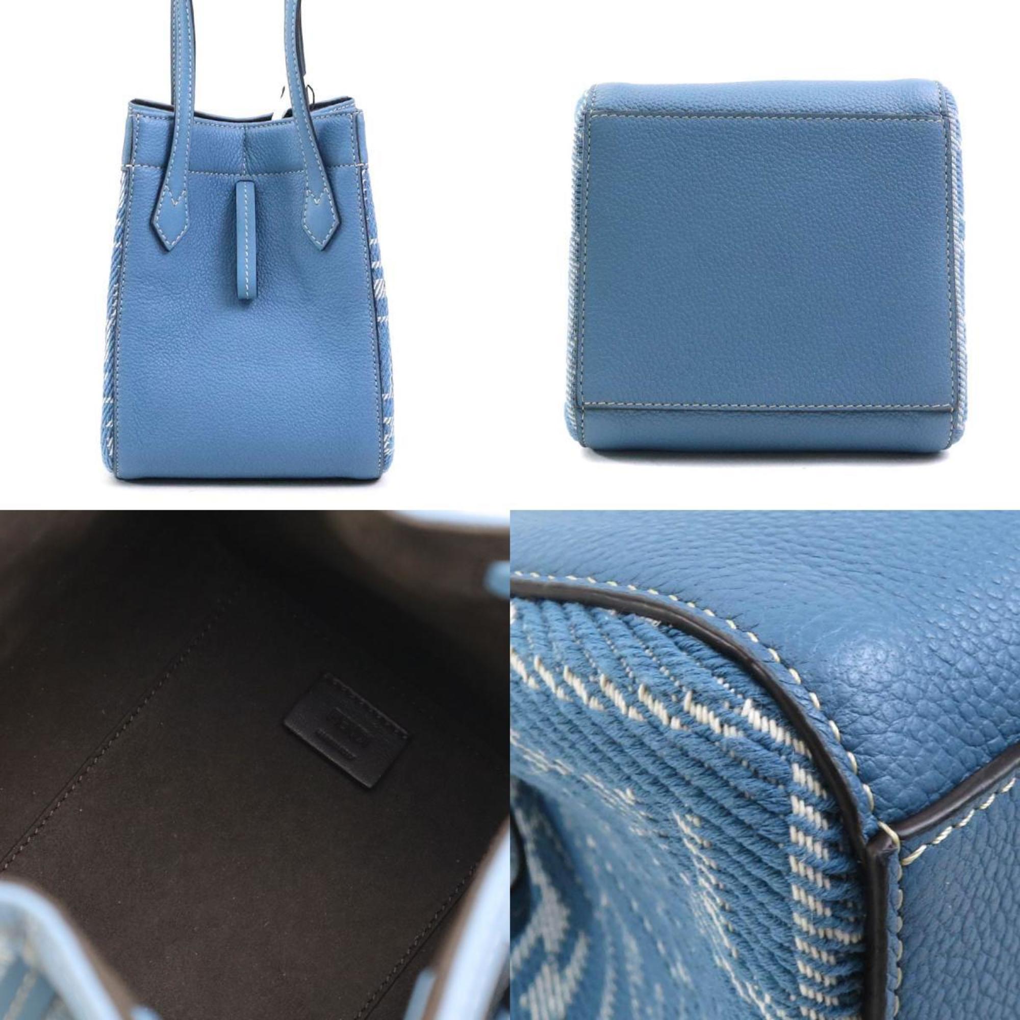 Fendi Zucca Origami Canvas/Leather Shoulder Bag, Blue, Women's, 8BS083 AUQ7 90220a
