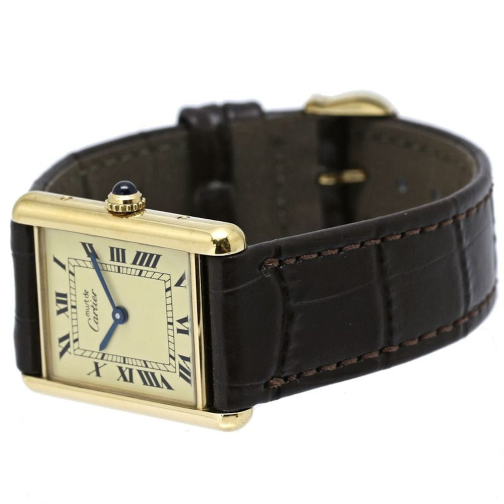 CARTIER Must Tank LM Vermeil W1002753 Men's Watch, Sterling Silver 925 x Leather Strap, 40572 — Good