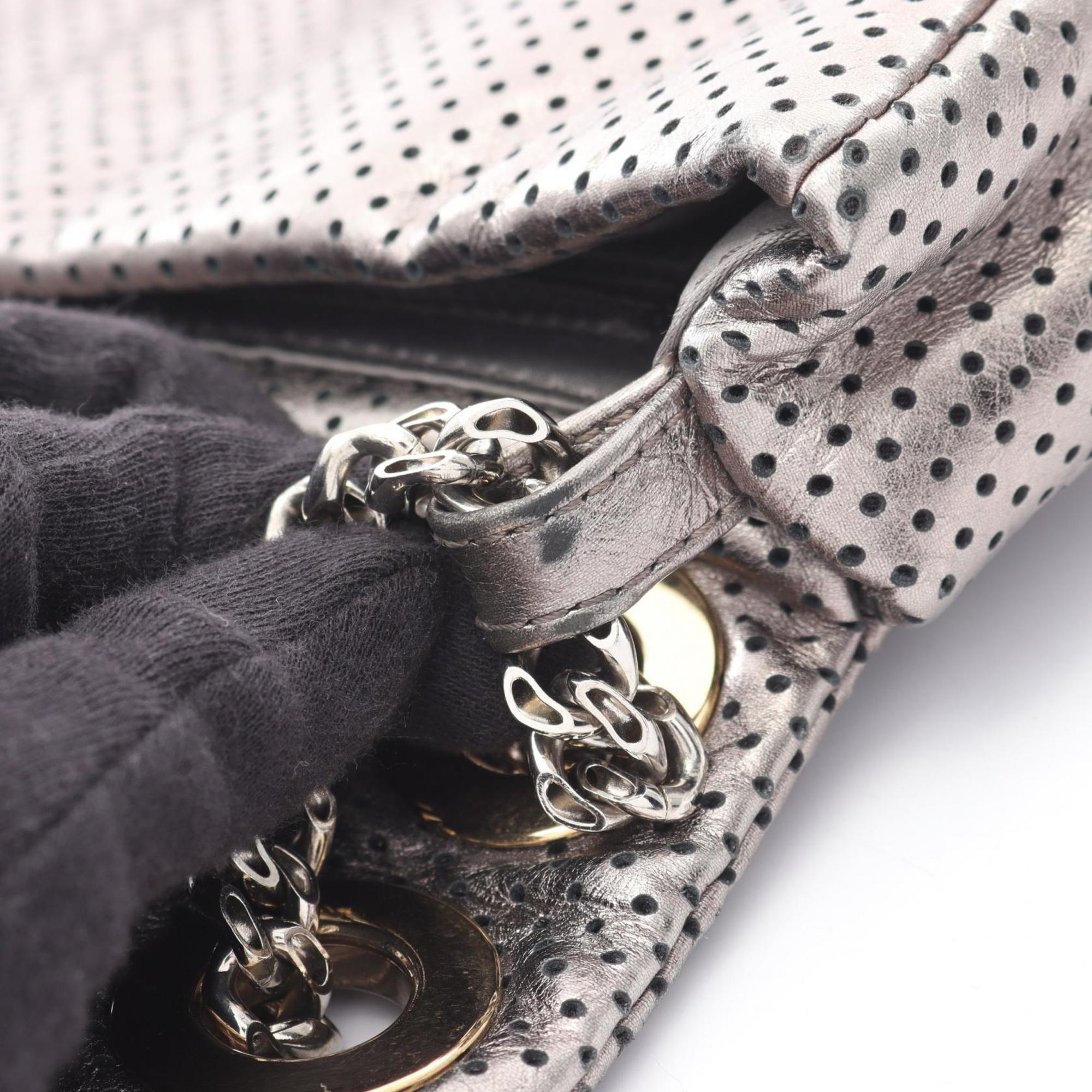 Chanel 2.55 Punched Leather Shoulder Bag, Women's, Silver