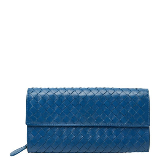 Bottega Veneta Intrecciato Long Wallet Blue Leather Women's BOTTEGAVENETA