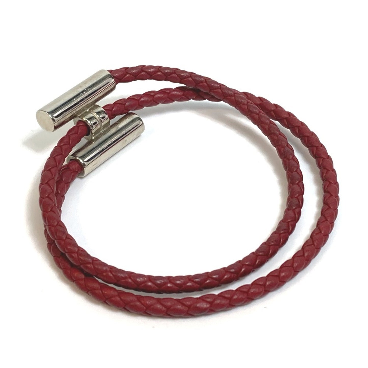 HERMES Tourni Tresse Braided Leather Bracelet with H Clasp, Unisex, Red-Brown