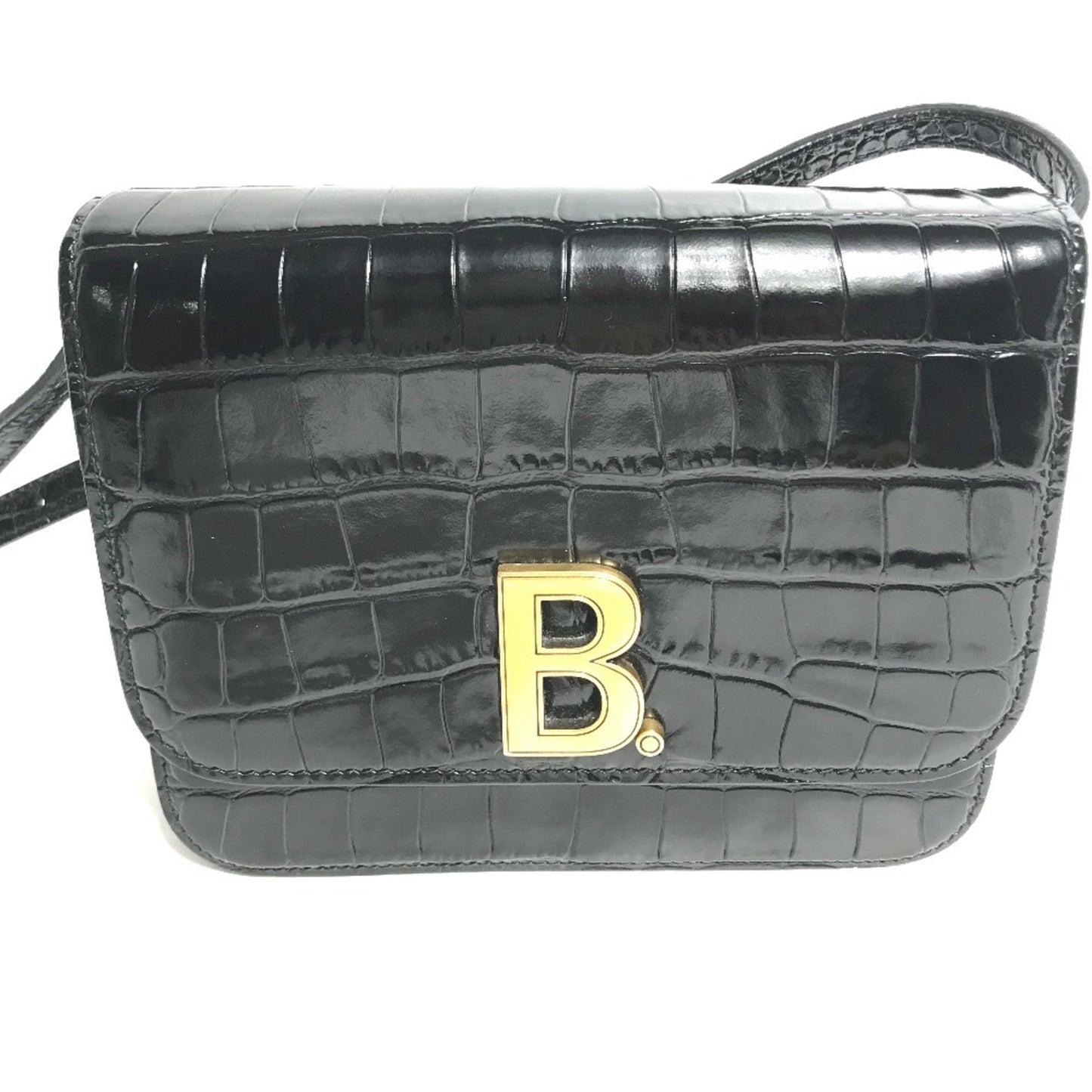 BALENCIAGA 592898 2-Way Clutch Bag with Pouch and B Logo, Quilted Shoulder Bag, Embossed Leather, Women's, Black