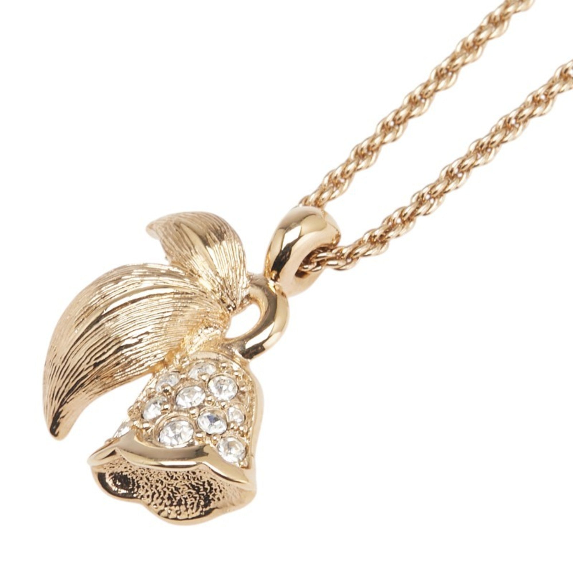 Christian Dior Vintage Leaf Bell Motif Necklace with Gold Plated Rhinestones for Women