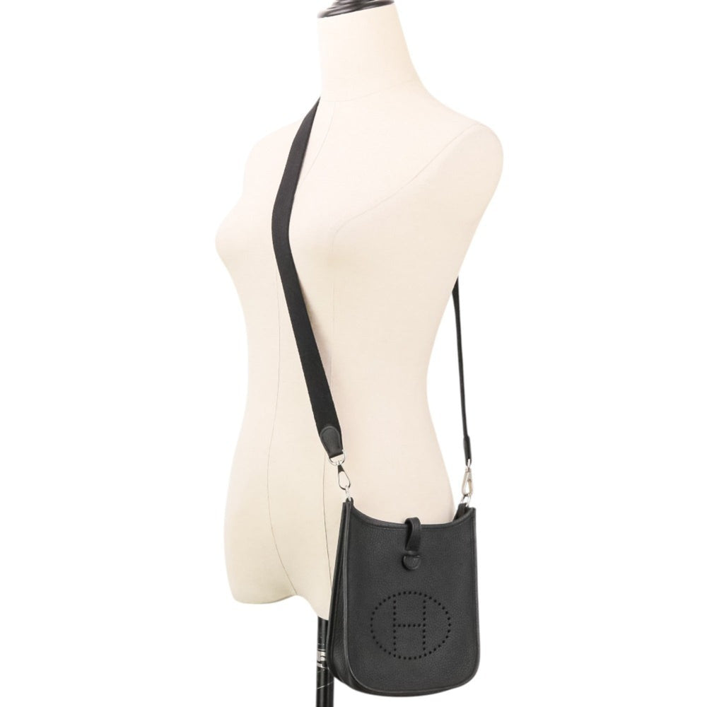 HERMES Evelyne TPM Taurillon Clemence Leather Shoulder Bag, Noir Black, U Stamp, Women's — Like New