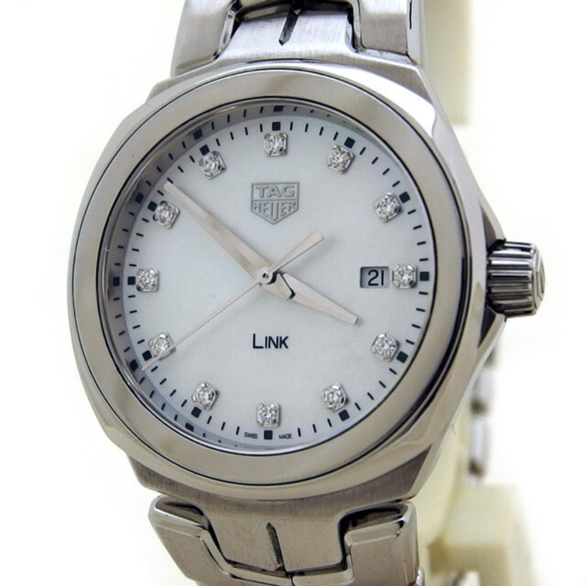 TAG Heuer Link Date 12P Diamond White Shell Dial Ladies Watch — Very Good