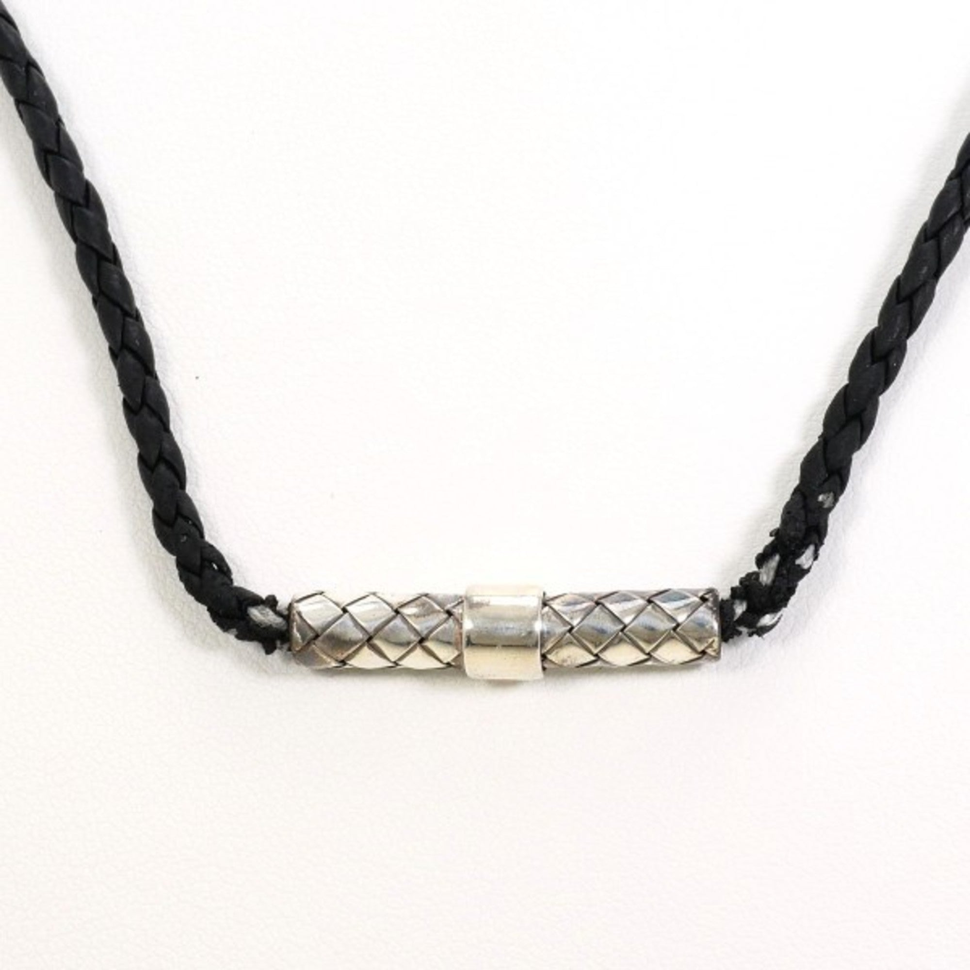 Bottega Veneta Intrecciato Circle Silver Leather Necklace Total weight approx. 16.6g 56cm — Like New