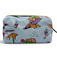 PRADA 1NS693 Triangle Logo Re-Nylon Surf Print Cosmetic Pouch with Wristlet, Blue, Made in Italy, Women's, Box — Like New