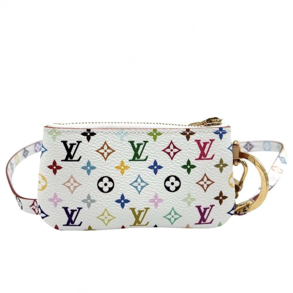 Louis Vuitton Keychain for Women, Monogram, Takashi Murakami, Phone Holder, LV x TM, Small Item, Pouch, LOUIS VUITTON M14099, White, Multicolor, Gold Hardware — Like New
