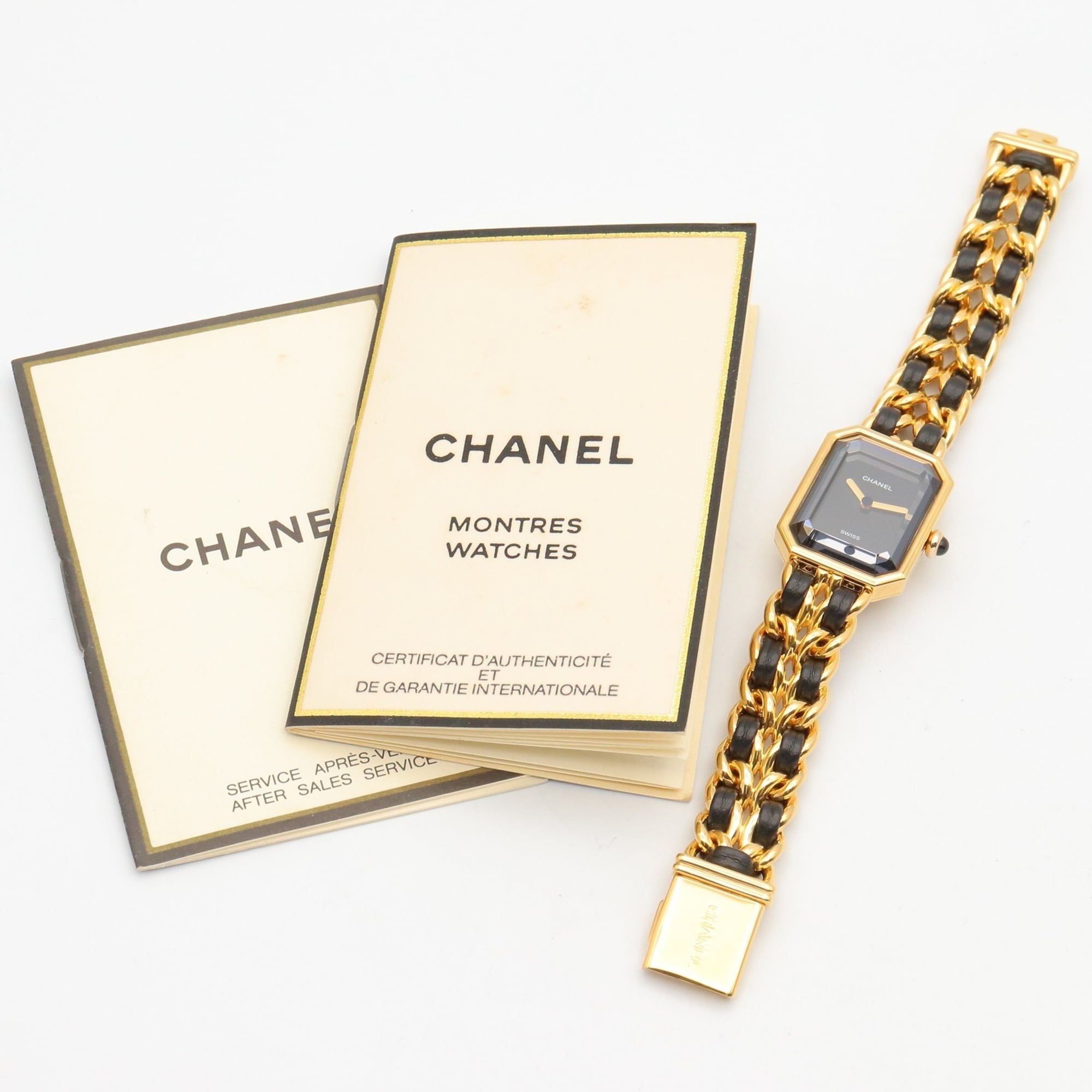 Chanel CHANEL Première S Watch, Gold Plated (GP), Leather Strap, Women's, Black, H0001 — Very Good