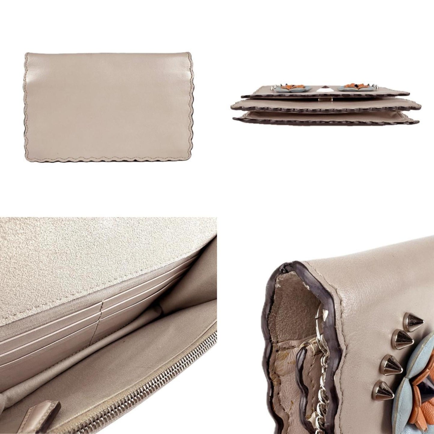 Fendi Women's Chain Wallet in Beige Leather and Metal, 8M0346-9JQ (z7875)