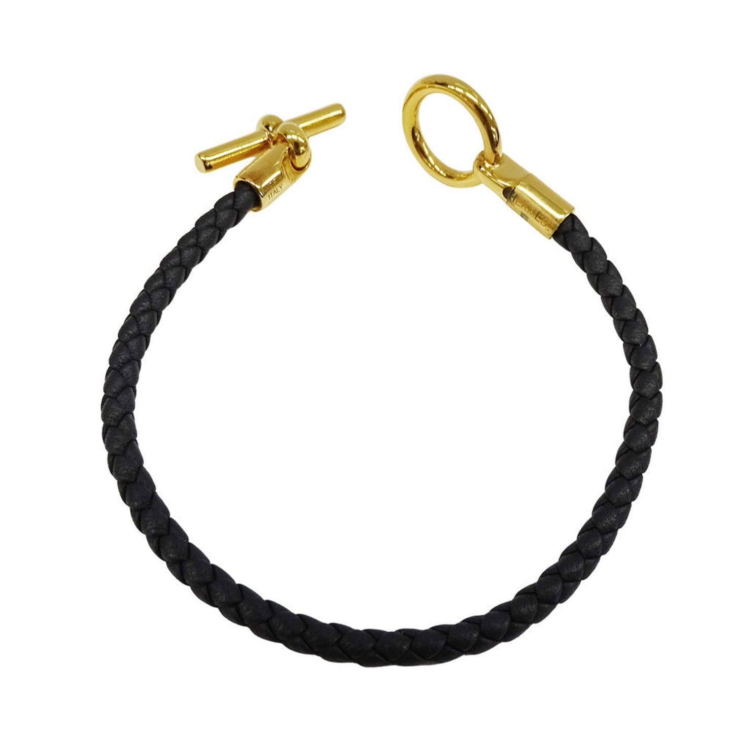 Hermes Hermès Women's Leather Bracelet in Black Grennan with Gold Hardware, Size 16.5cm, Slim Fit