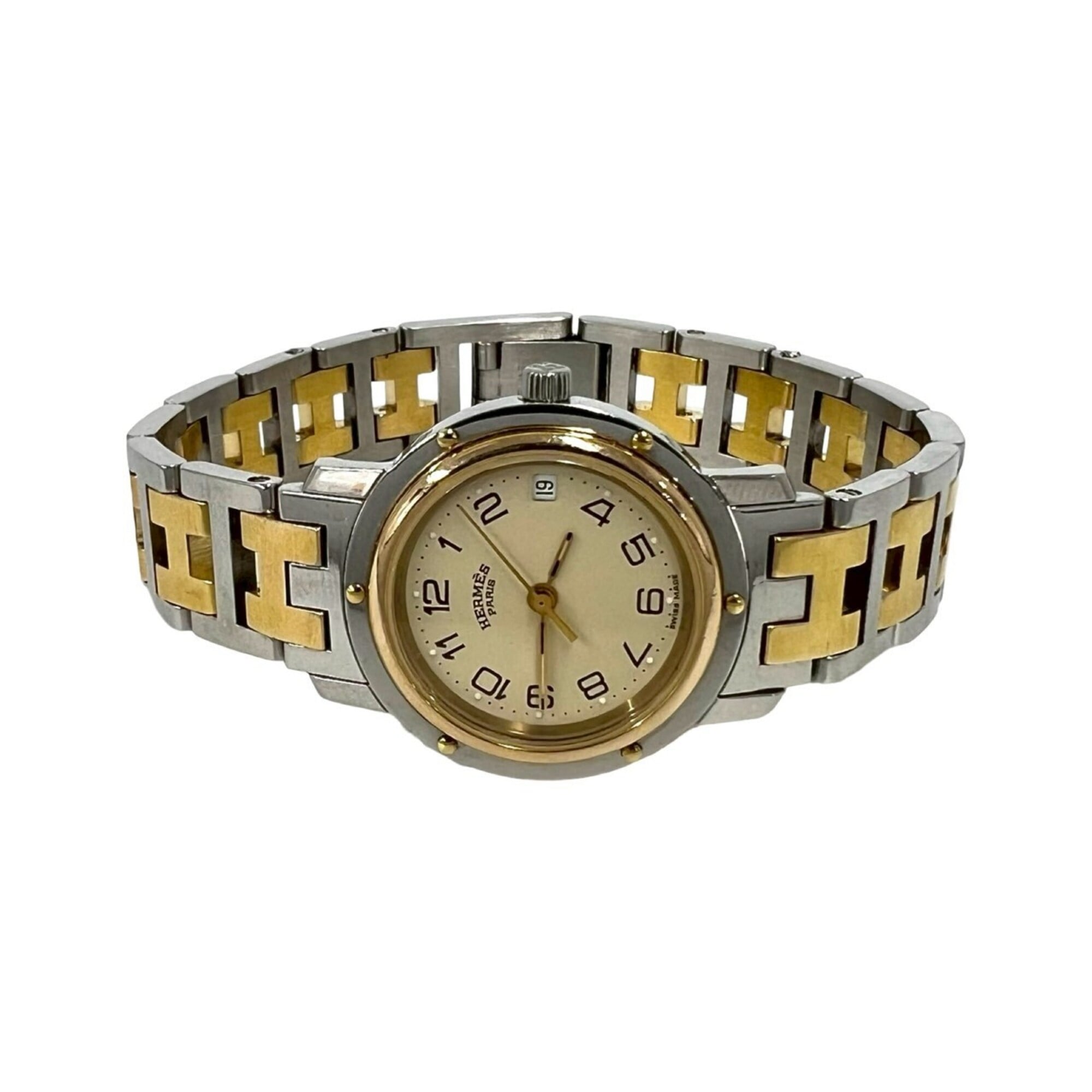 HERMES Clipper Stainless Steel GP Quartz Wristwatch, Silver/Gold, 23912 — Good