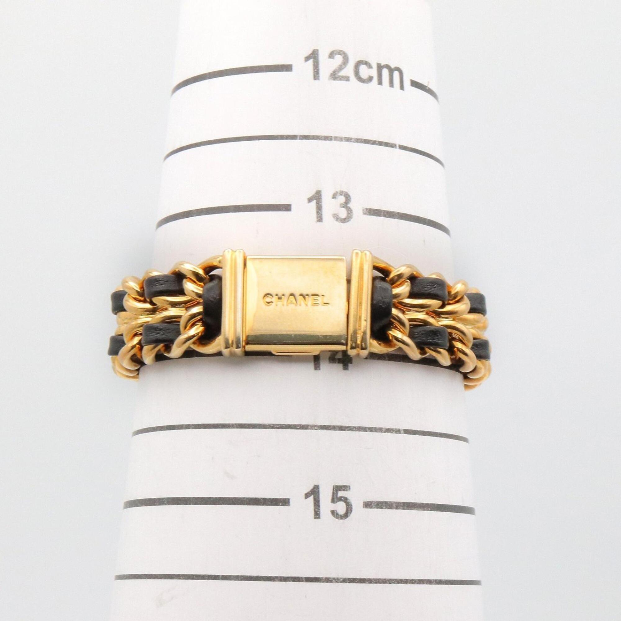 Chanel CHANEL Première S Watch, Gold Plated (GP), Leather Strap, Women's, Black, H0001 — Very Good