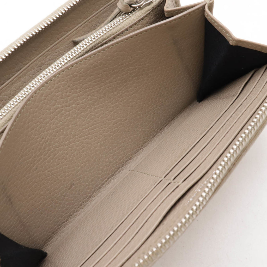 BALENCIAGA Classic Continental Zip Around Punching Round Long Wallet Leather Greige 443521