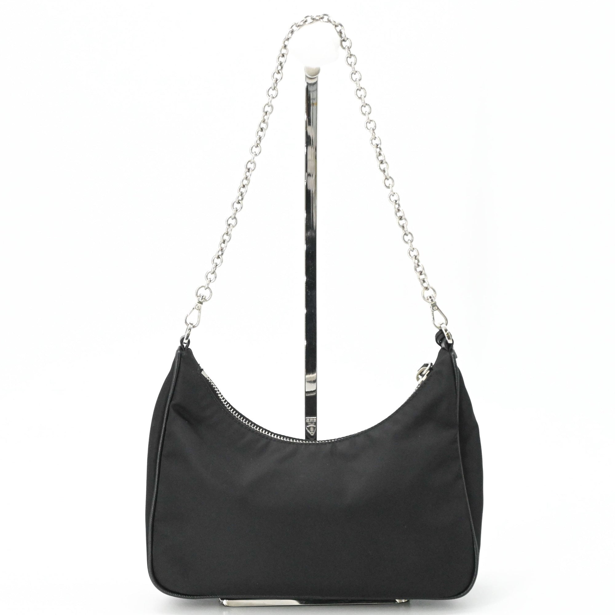 PRADA Tessuto Nylon Leather Shoulder Bag Handbag for Women, Triangle Design, Black IBH204 — Like New