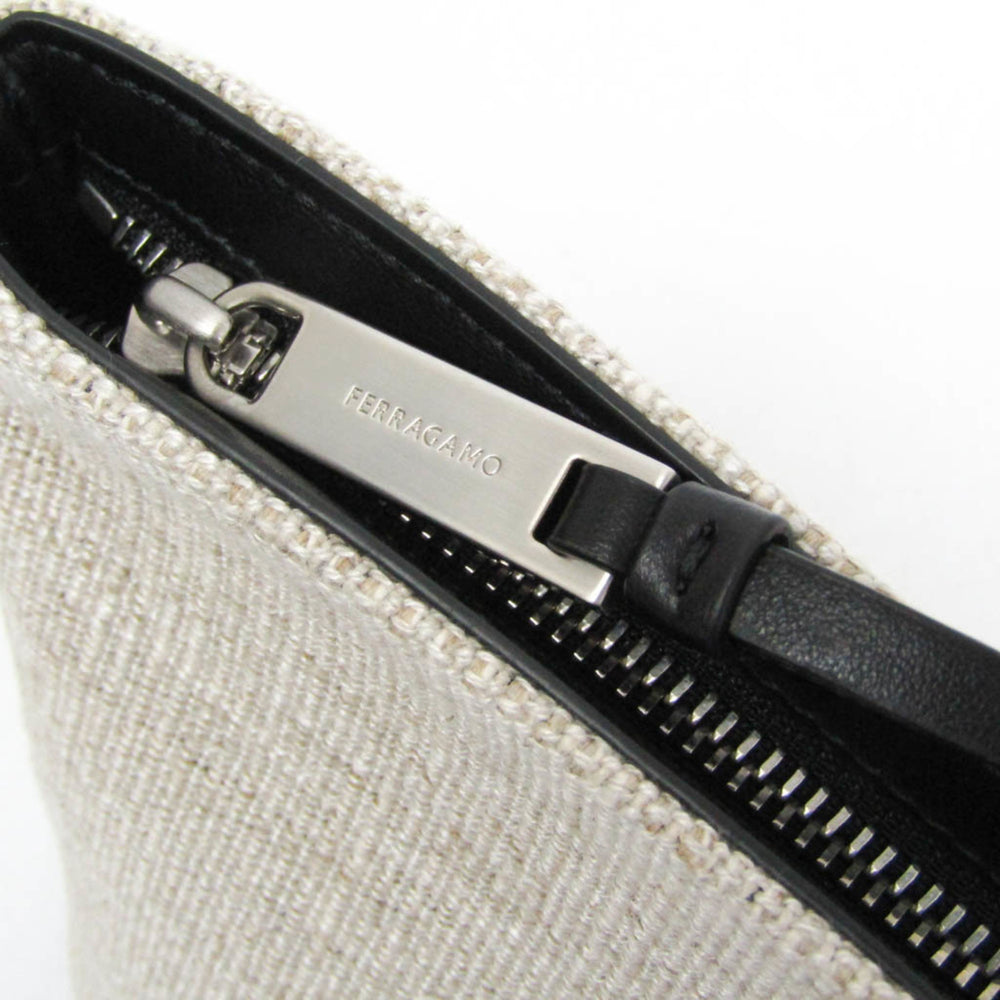 Salvatore Ferragamo Logo EE-24 1638 Men,Women Leather,Cotton Pouch Beige,Black — Like New