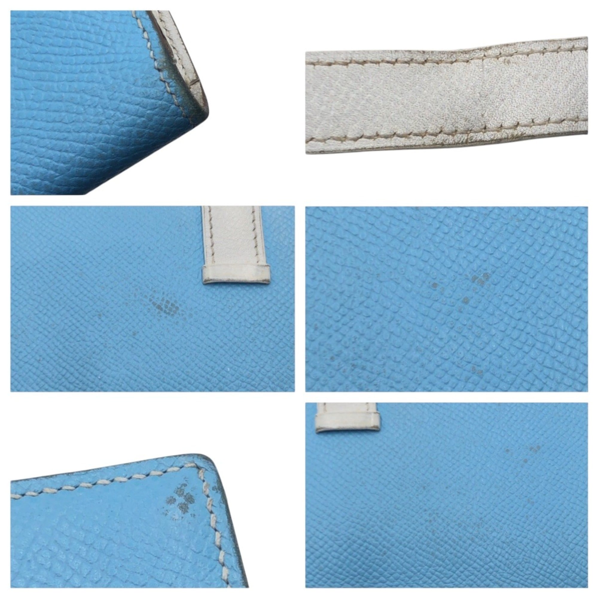 HERMES Bearn Soufflet Blue, Light and White Epsom Leather Long Wallet, □O ★ Stamped, Women's