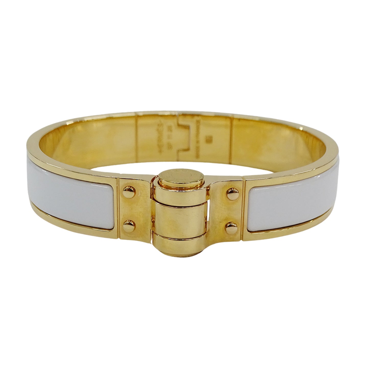 Hermes Hermès Charnière PM Bangle, Women's, GP Enamel, Gold, White