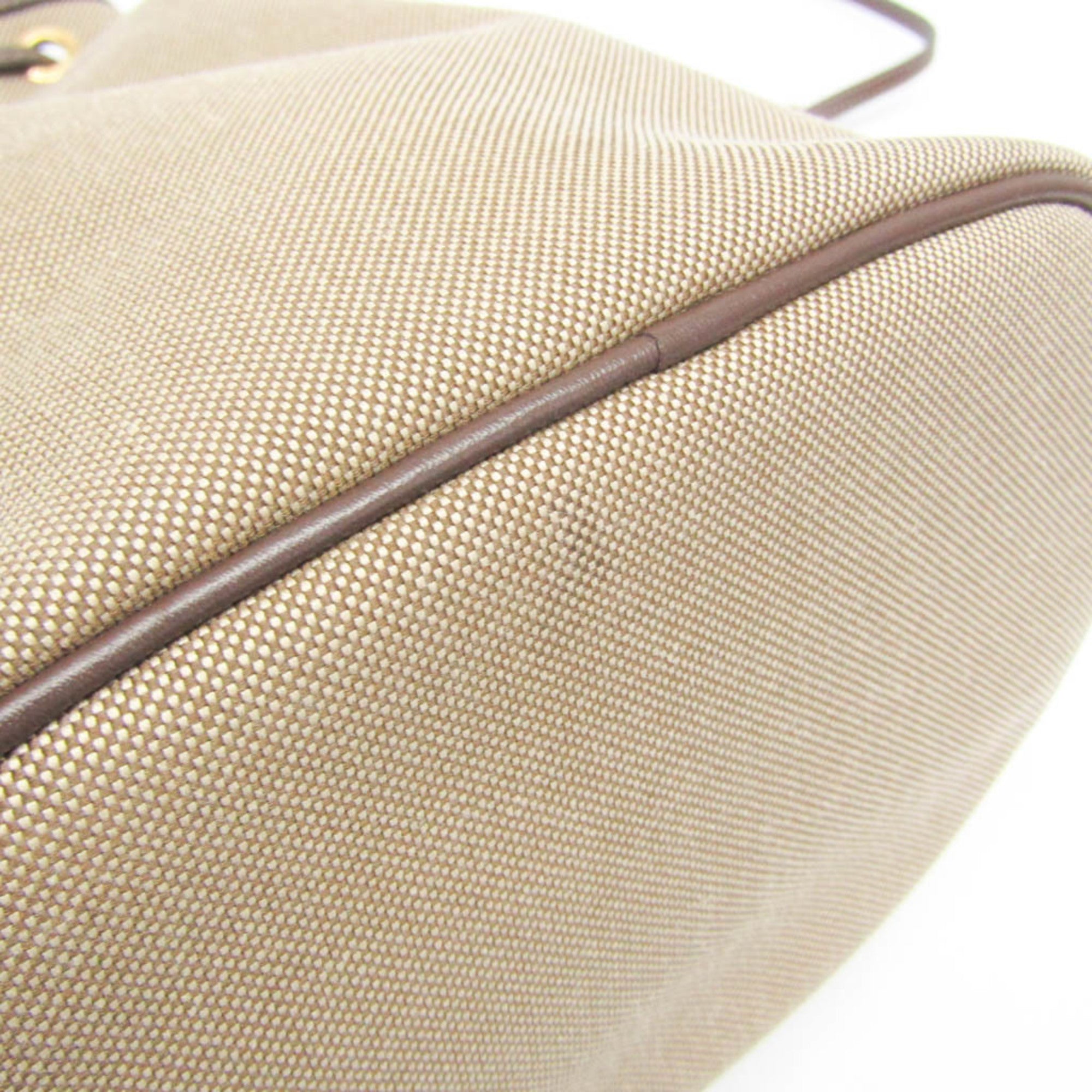 Prada Logo Jacquard Drawstring Bag Women's Leather,Jacquard Handbag,Shoulder Bag Beige Brown,Dark Brown — Like New