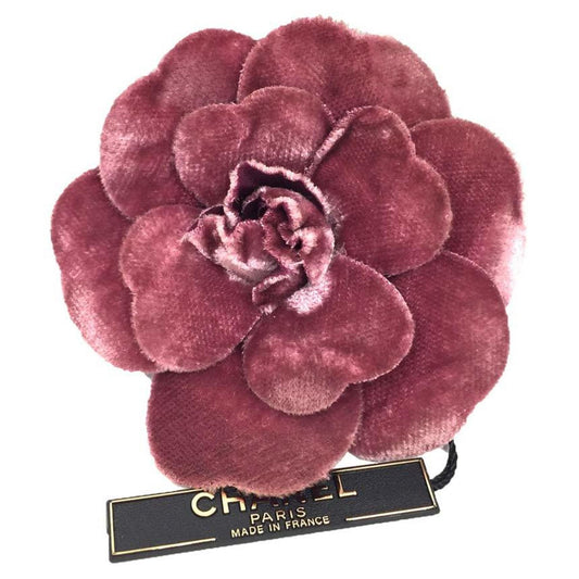 CHANEL Camellia Corsage Brooch Velour Velvet Smoky Pink 95A Women's