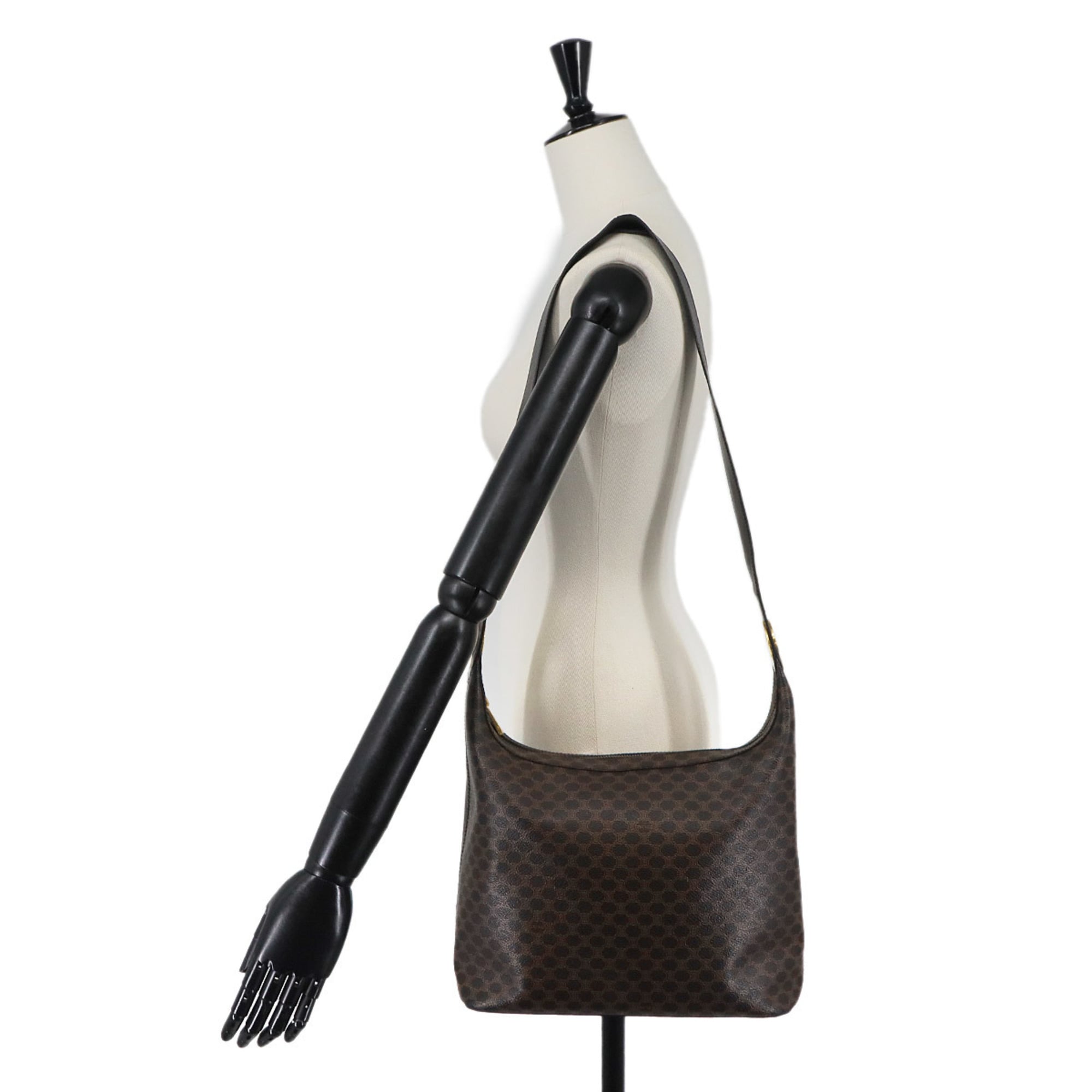Celine Macadam Handbag, Leather, Black/Brown, Gold Hardware, Shoulder Bag — Like New