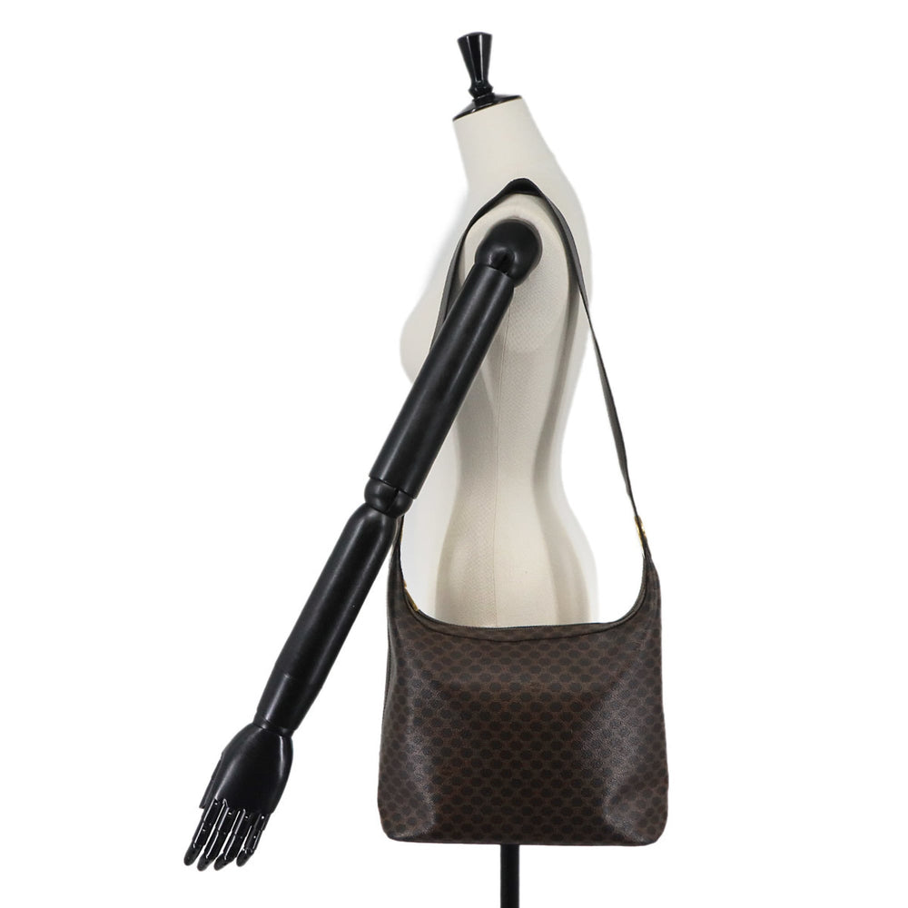 Celine Macadam Handbag, Leather, Black/Brown, Gold Hardware, Shoulder Bag — Like New