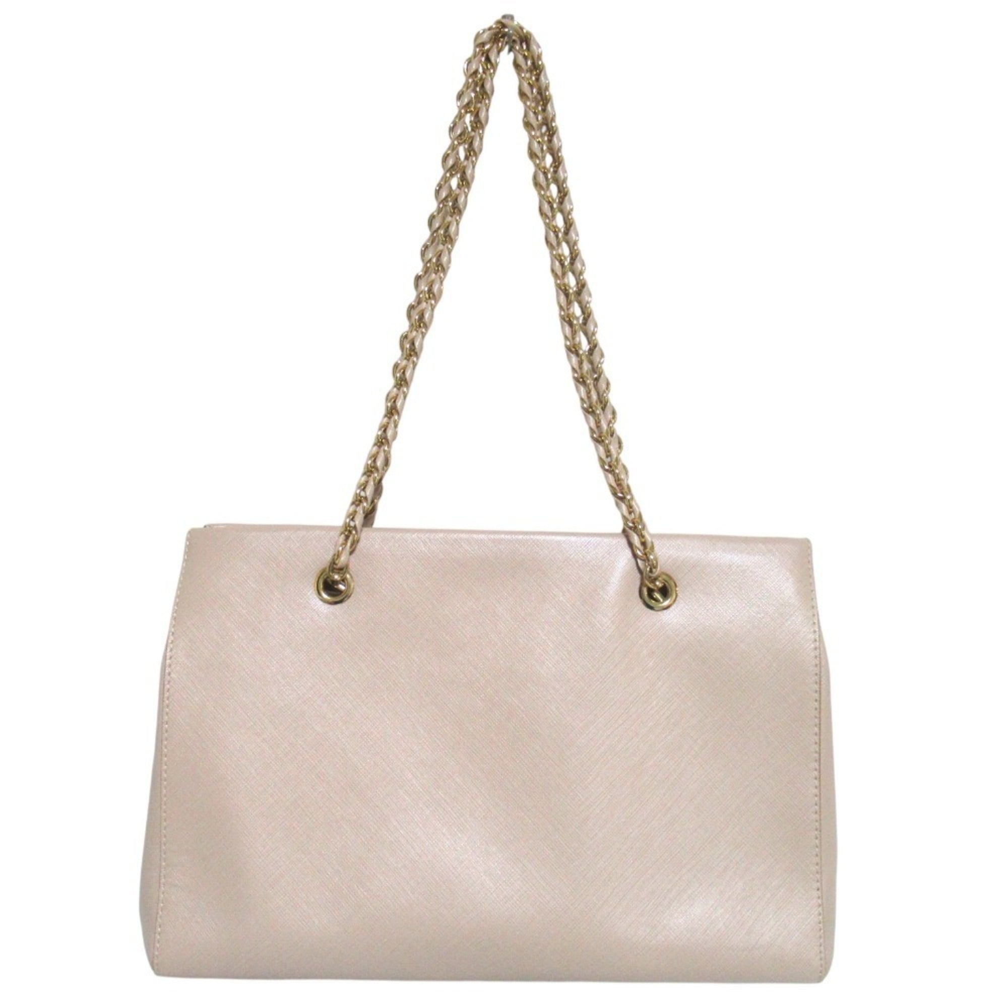 Salvatore Ferragamo Vara Ribbon Chain Tote Bag Shoulder Beige x Gold Hardware Women's — Like New