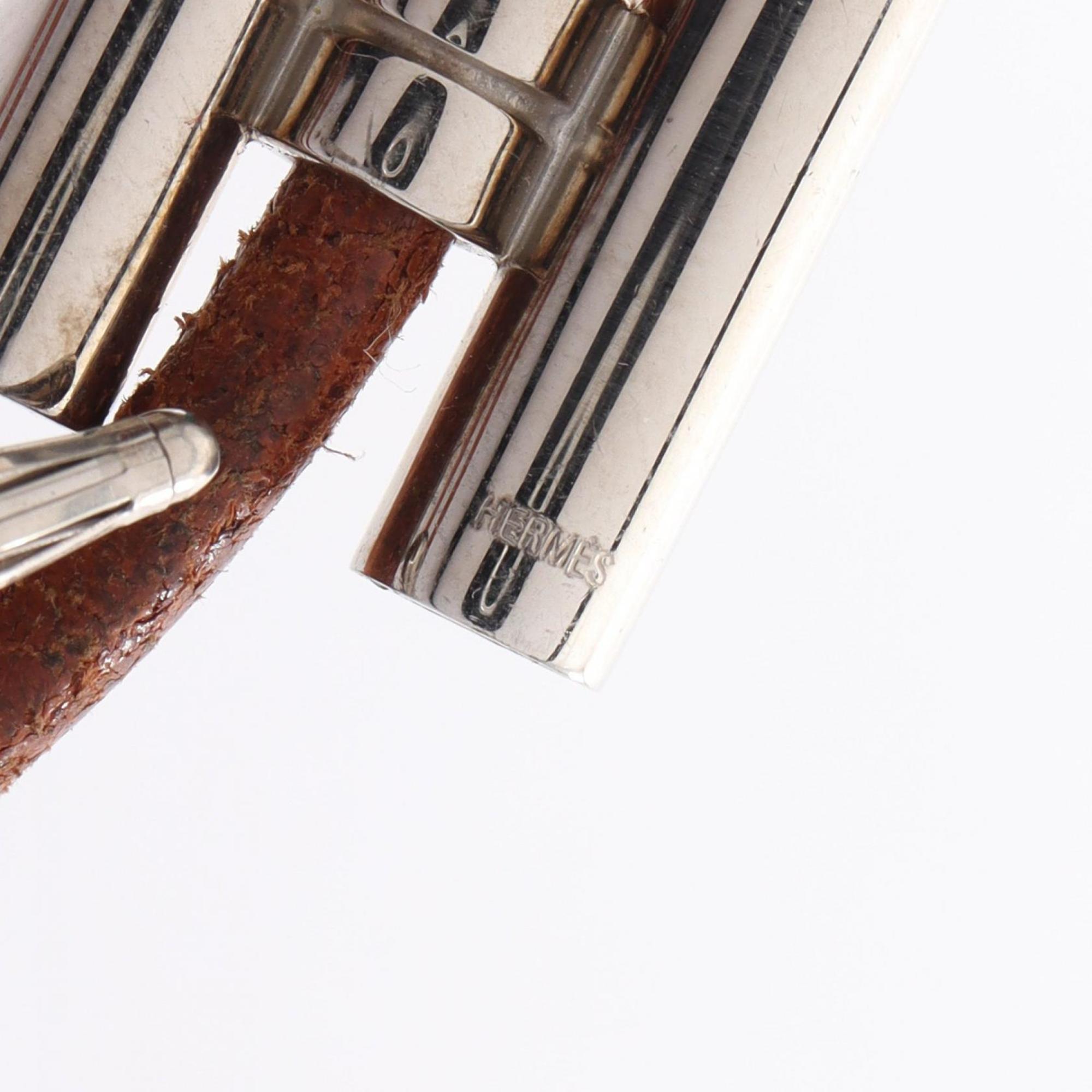 Hermes Hermès Tourni Tresse Bracelet, Stainless Steel and Leather, Women's, Silver Brown