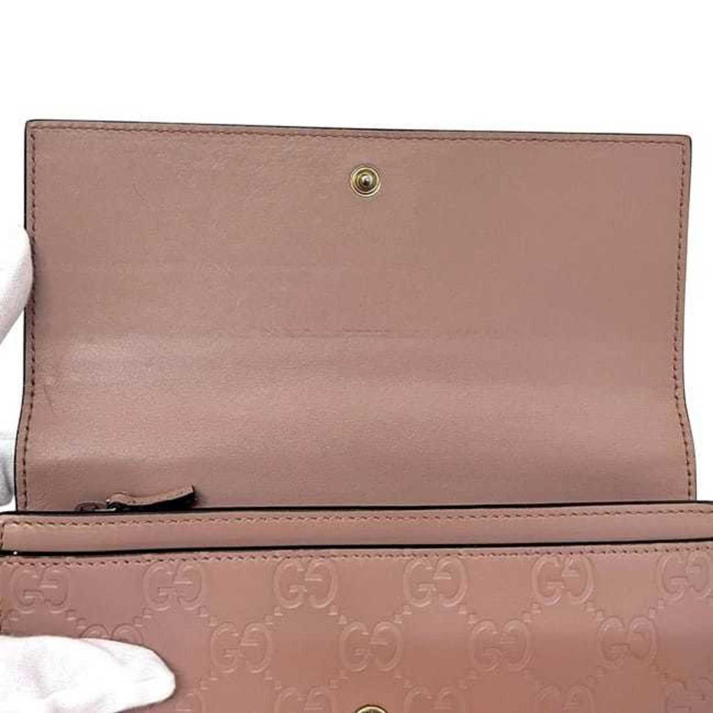 Gucci Bifold Long Wallet ec-24305 Pink Beige Stripe 388679 Leather 0959 GUCCI Ribbon GG Embossed Women's