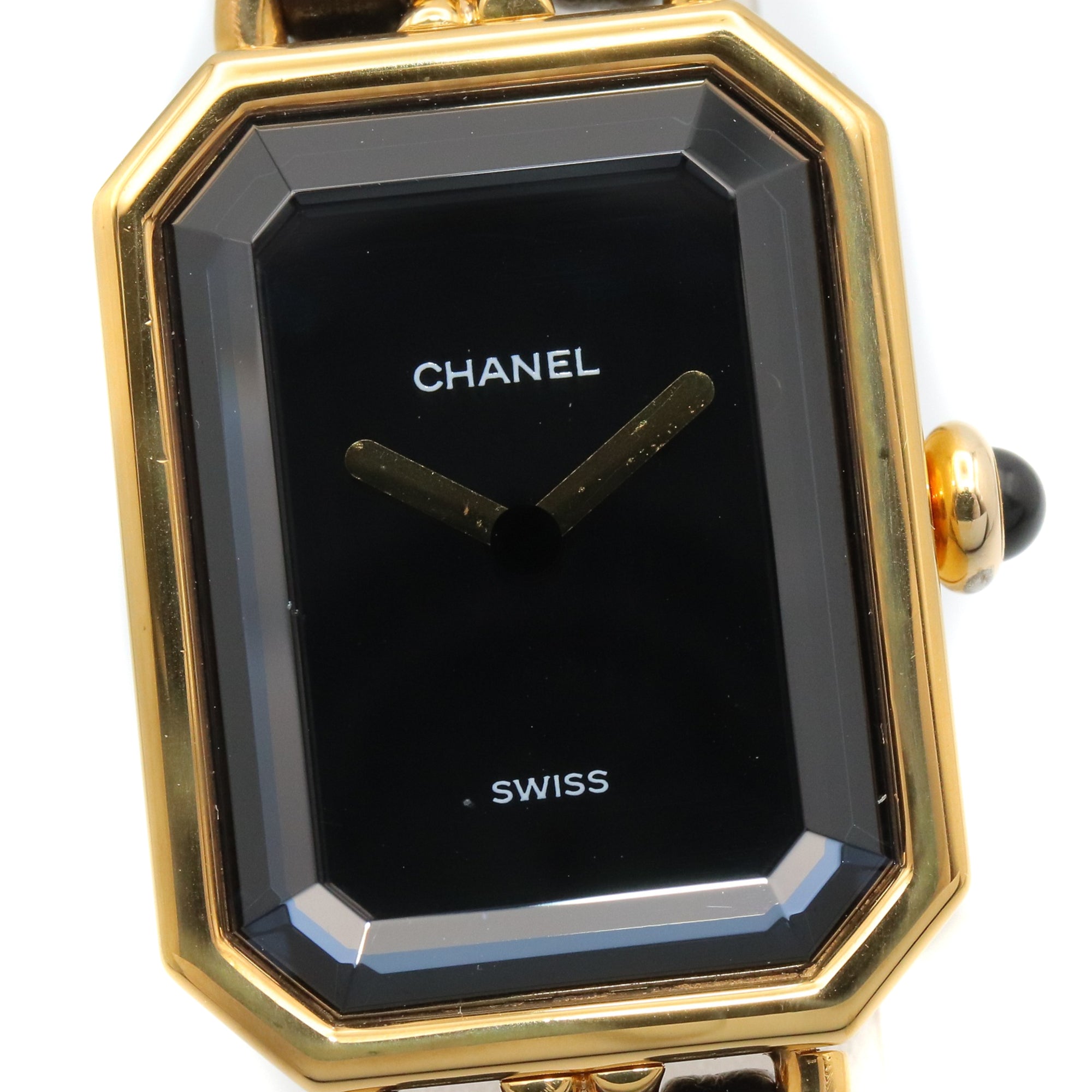 Chanel CHANEL Première M Watch, Gold Plated Leather, Women's, Black, H0001 — Very Good