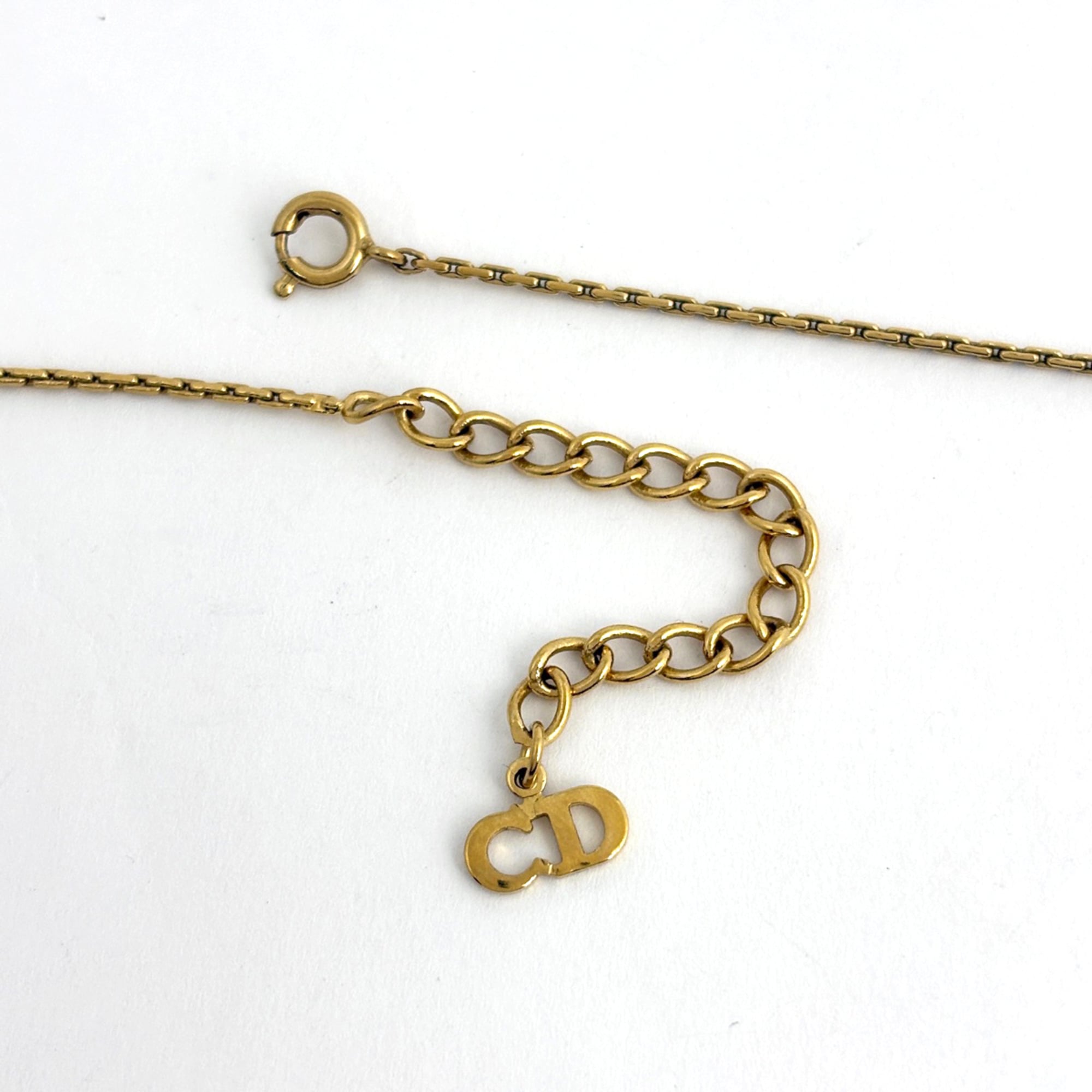 Christian Dior Logo Rhinestone Necklace CD GP Gold Women's