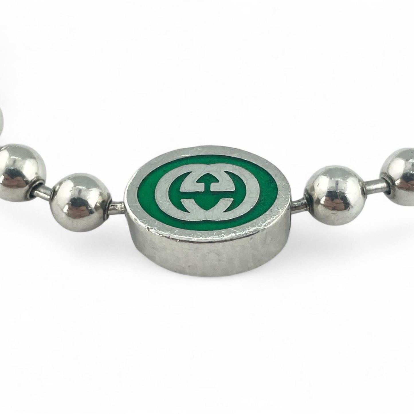 GUCCI Interlocking G Ball Chain Bracelet, AG925 Silver, Size 17, Made in Italy, Women's