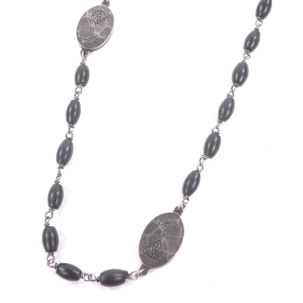 GUCCI AG925 Crest Plate Long Necklace, Silver & Black, Made in Italy, Total Weight 35g, Recommended for Men — Like New