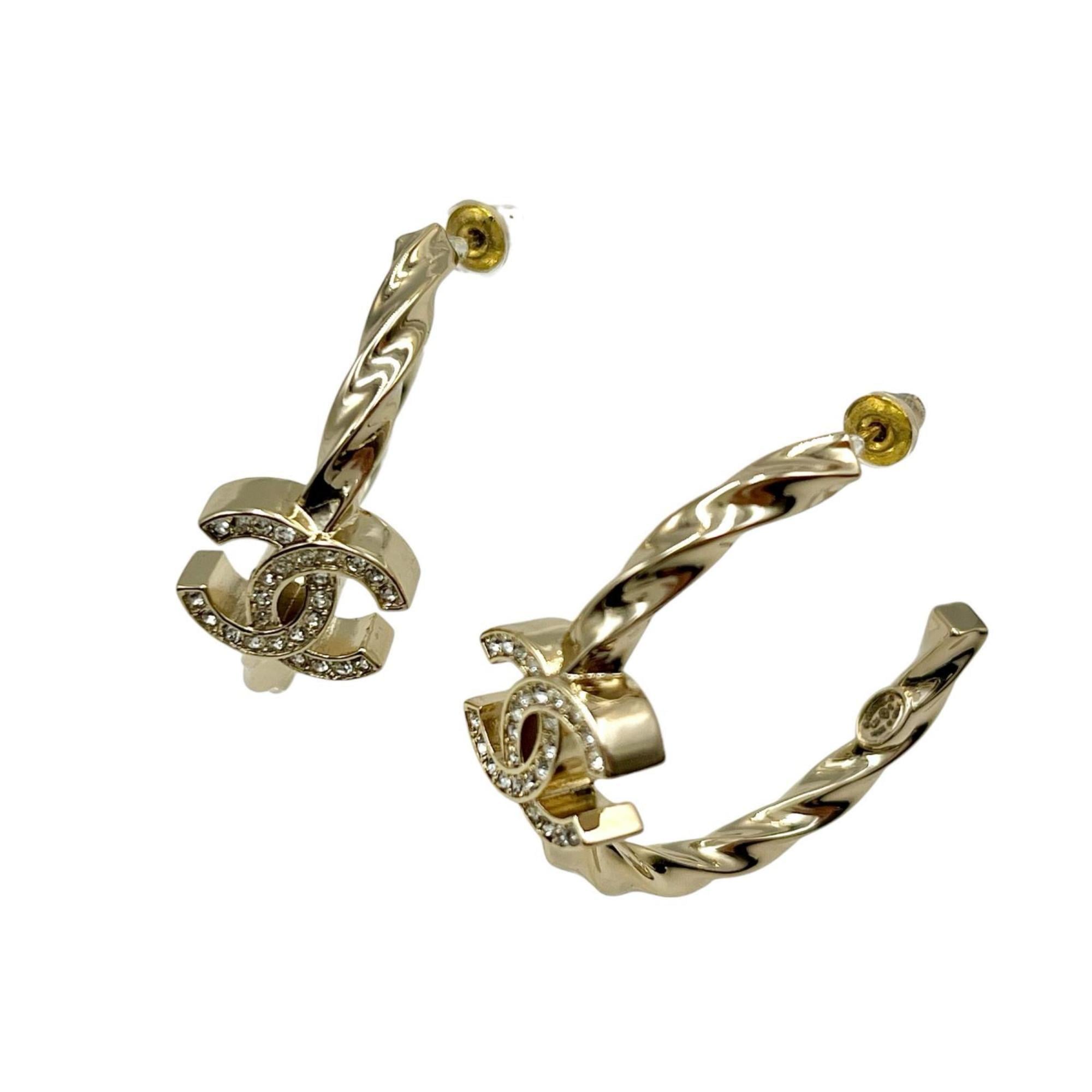 CHANEL Coco Mark Hoop Earrings L23B GP Rhinestone Women's