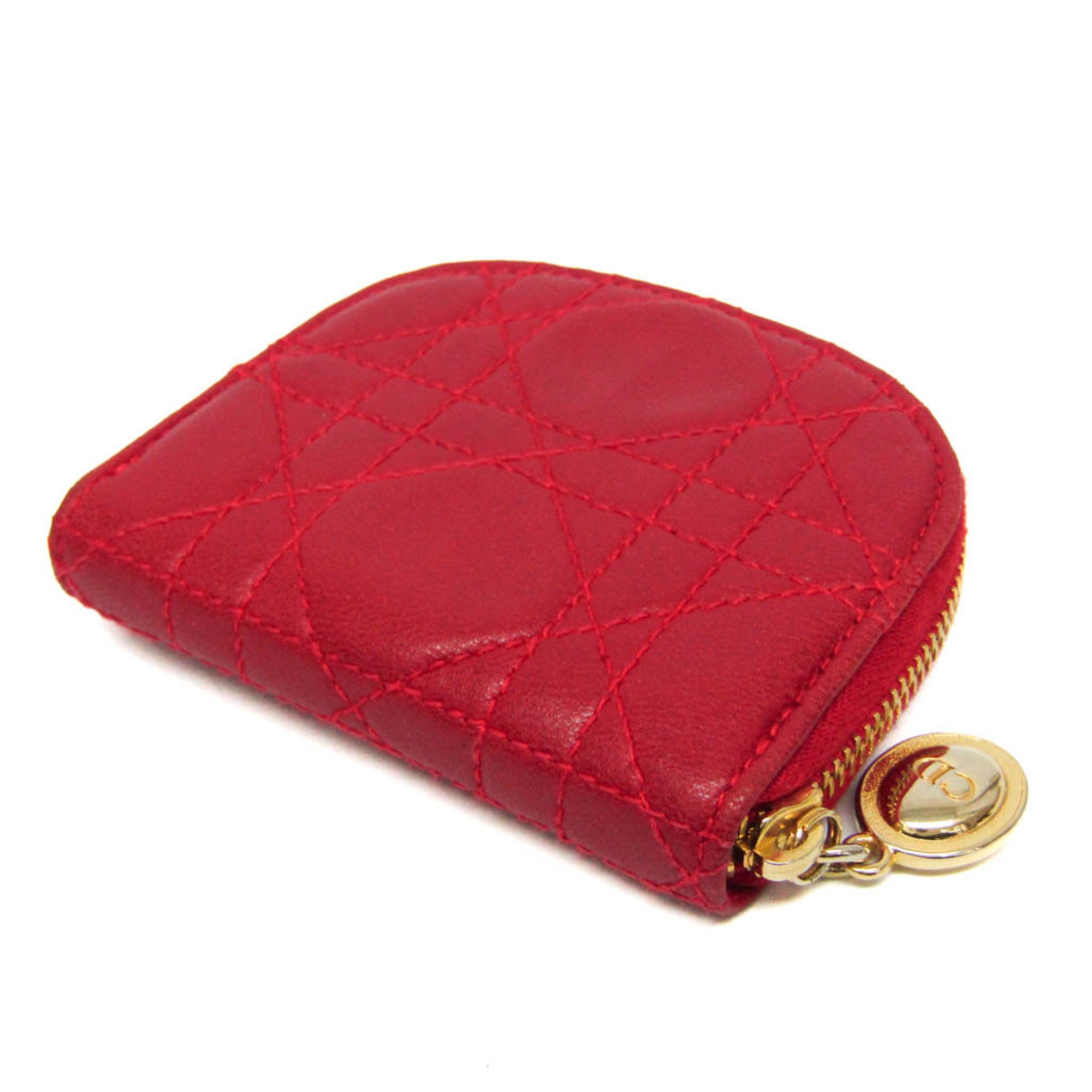 Christian Dior Cannage/Lady Dior Women's Leather Coin Purse/coin Case Red Color