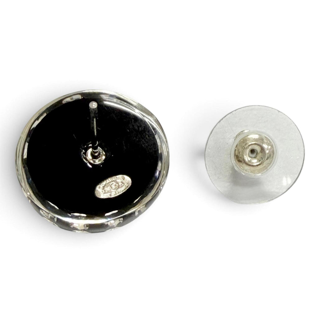 CHANEL D26A Coco Mark Crystal Rhinestone Monotone Stud Earrings, Black, Made in France, Women's, with Box. (Pair) — Like New