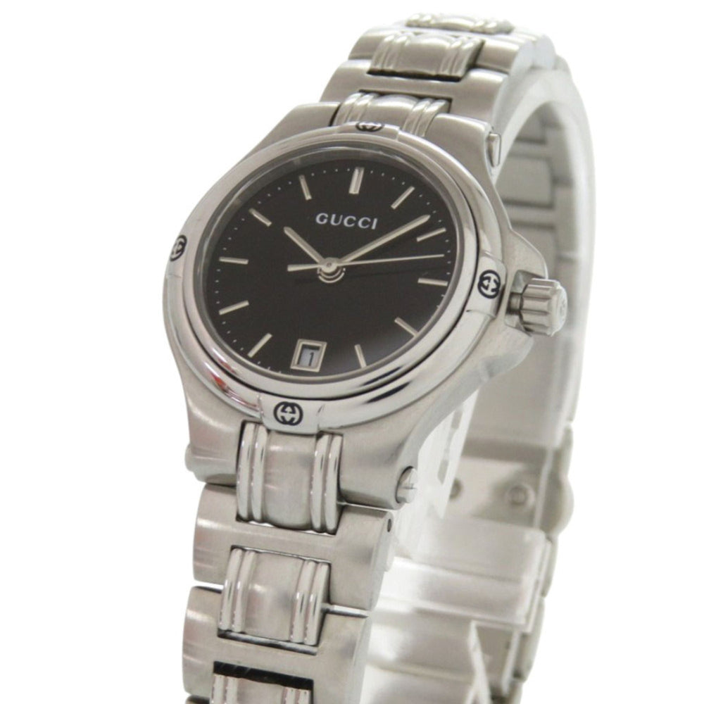 Excellent condition Gucci 9040L black dial stainless steel silver quartz watch 0028GUCCI — Good