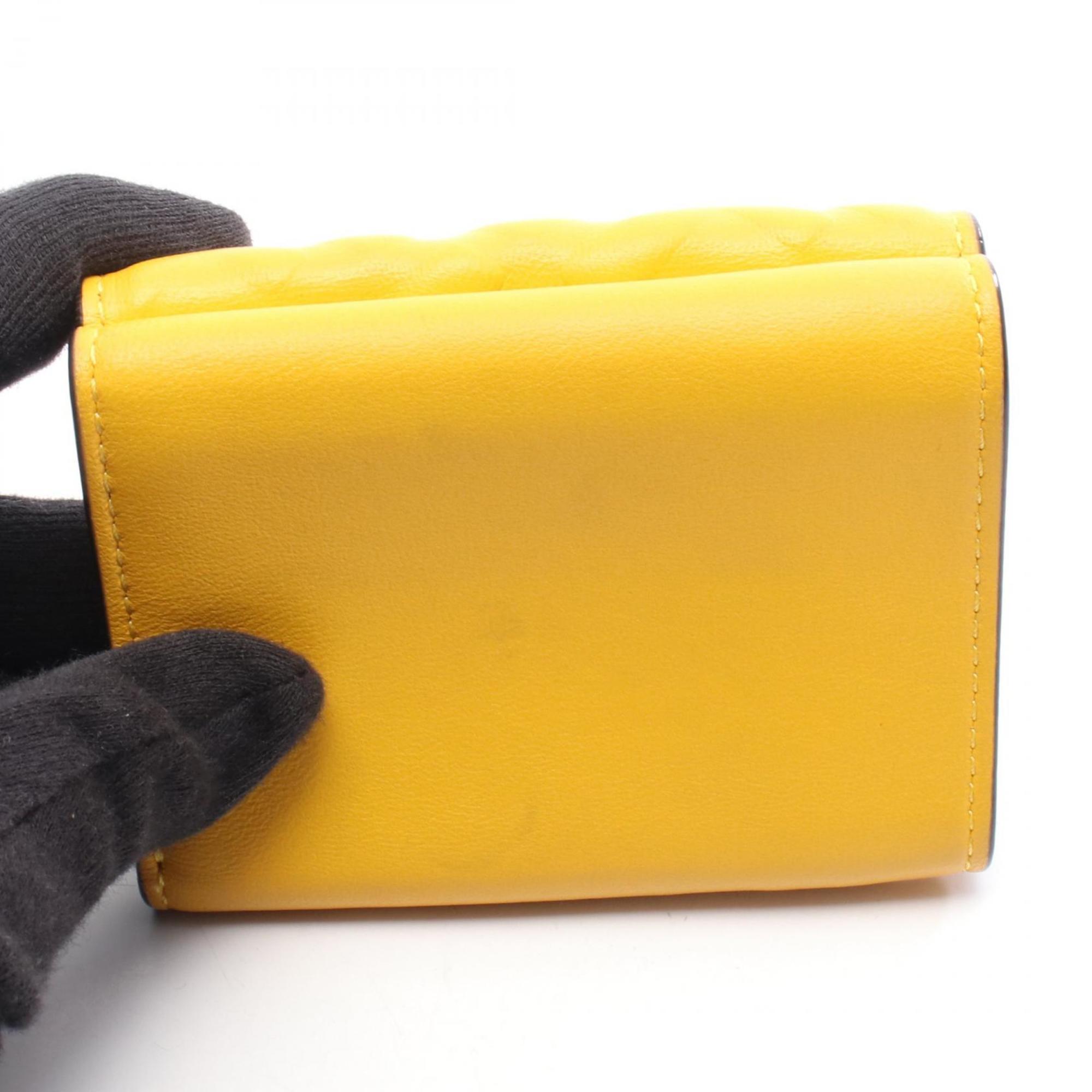 Fendi Baguette Micro Tri-fold Wallet, Leather, Women's, Yellow