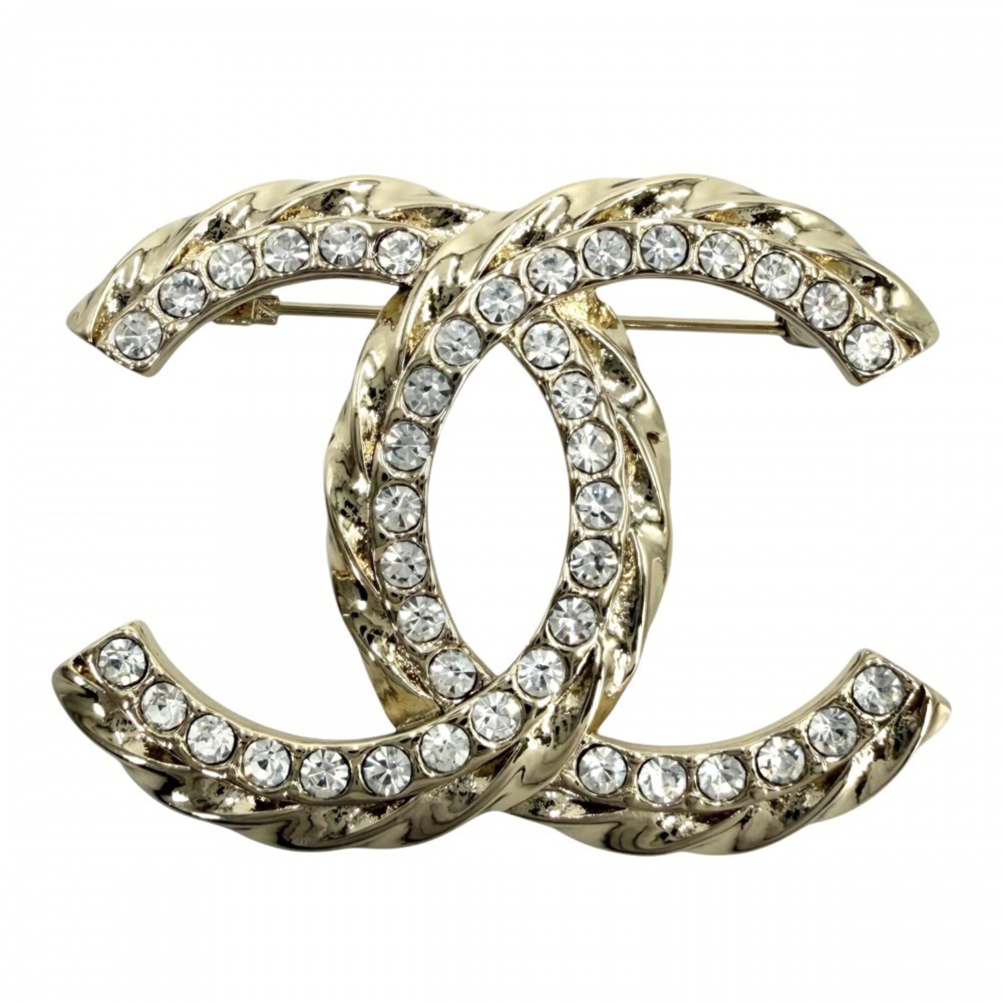 Chanel Brooch for Women, Coco Mark, Accessory, CHANEL GP Rhinestone, B25C Gold, Approx. 20.3g, 2025 — Like New