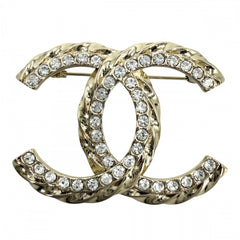 Chanel Brooch for Women, Coco Mark, Accessory, CHANEL GP Rhinestone, B25C Gold, Approx. 20.3g, 2025 — Like New
