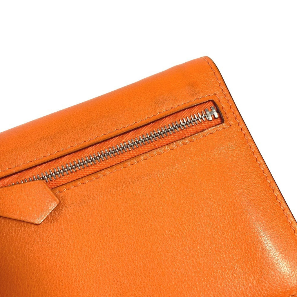 HERMES Zip Zap Compact Wallet, Bifold Swift, Men's and Women's, Orange