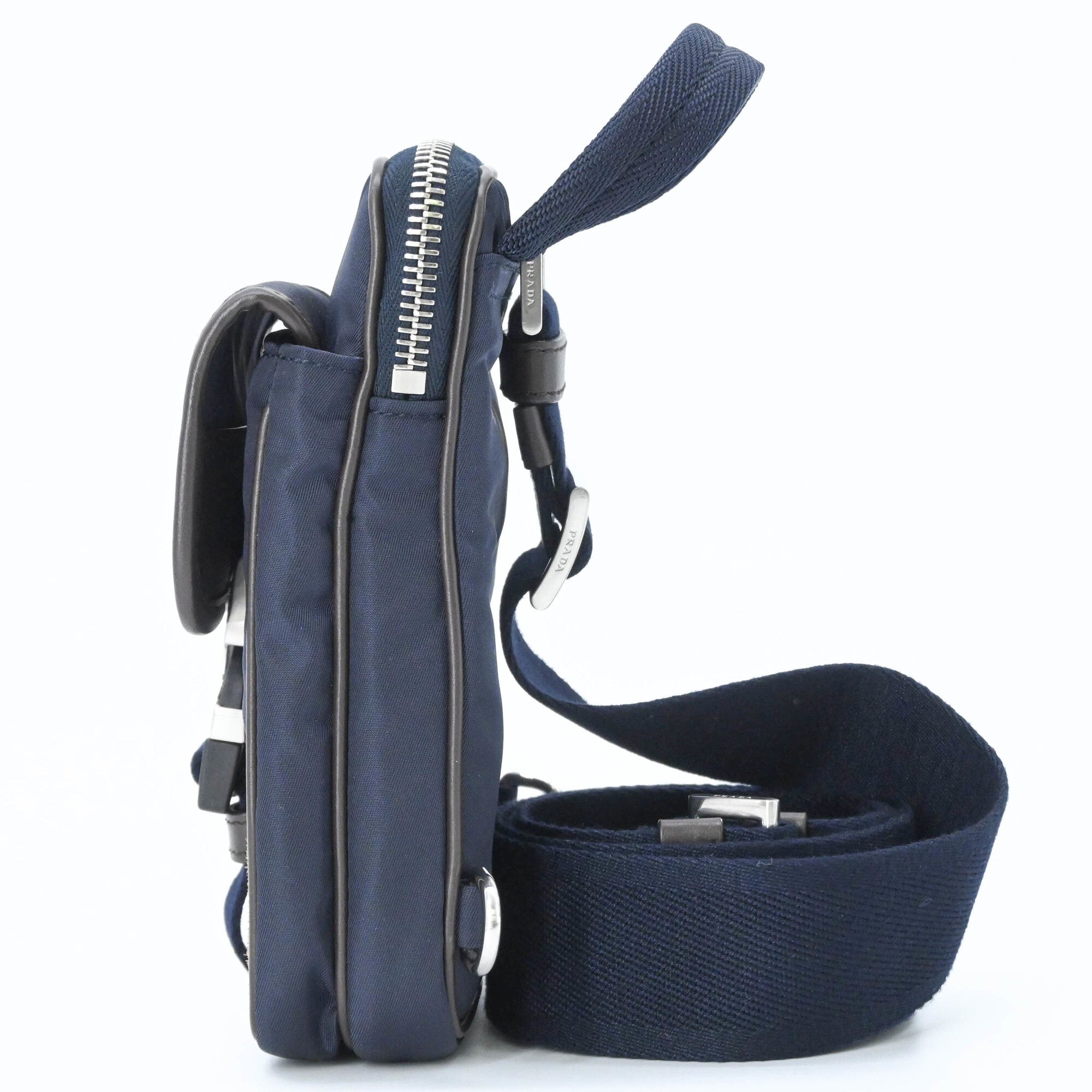 PRADA Suede and Nylon Shoulder Bag, Triangle Design, Navy Brown — New - Store Return